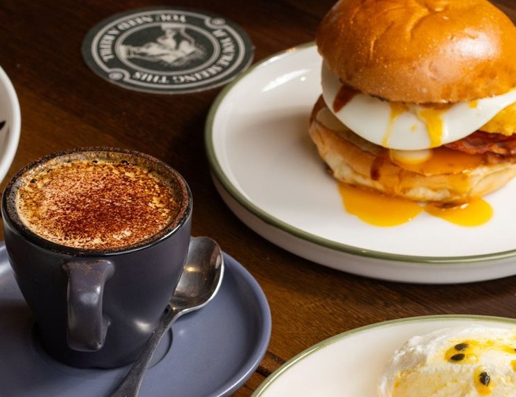 Breakfast burger and coffee